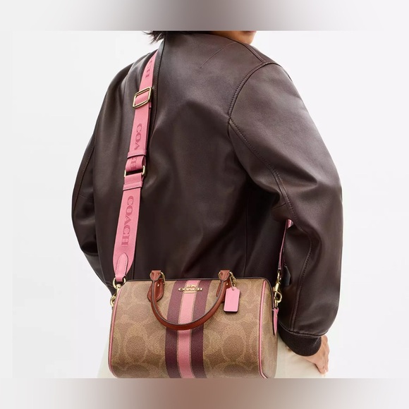 Coach Rowan Satchel Bag In Signature Canvas With Stripe CA - Picture 3 of 4